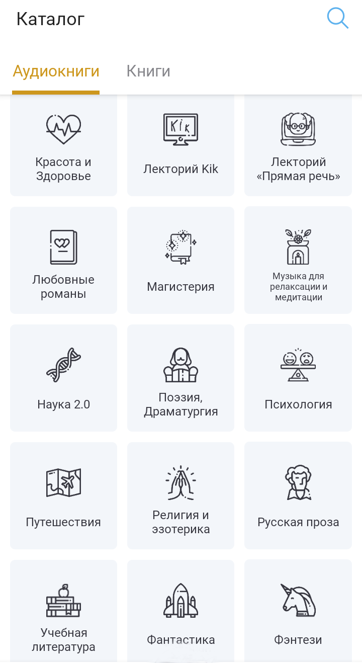 Скриншот приложения с тематиками