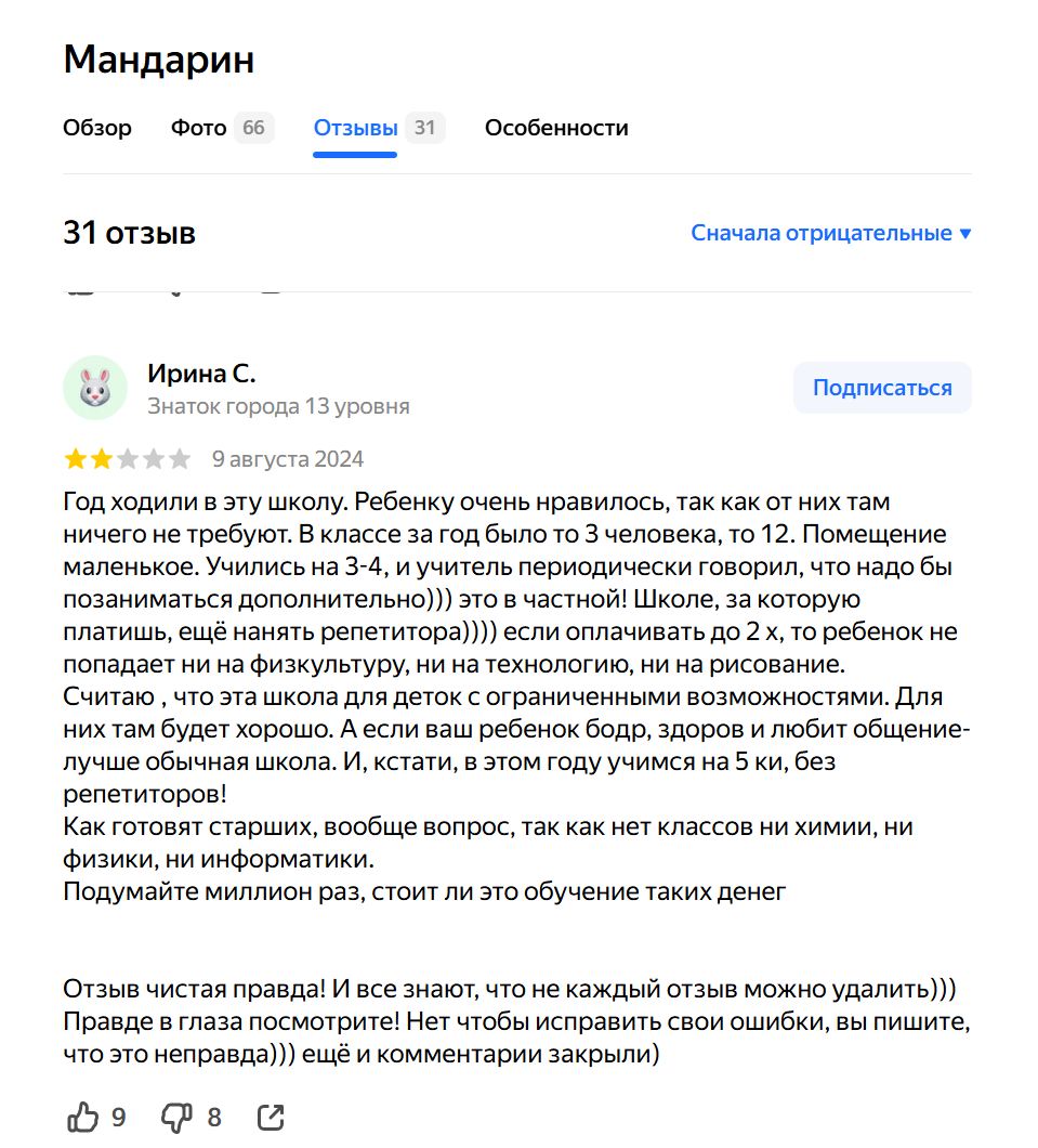 Отзывы родителей о школе Мандарин