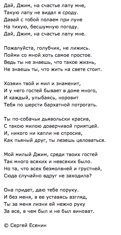 Стихотворение Есенина: Собаке Качалова